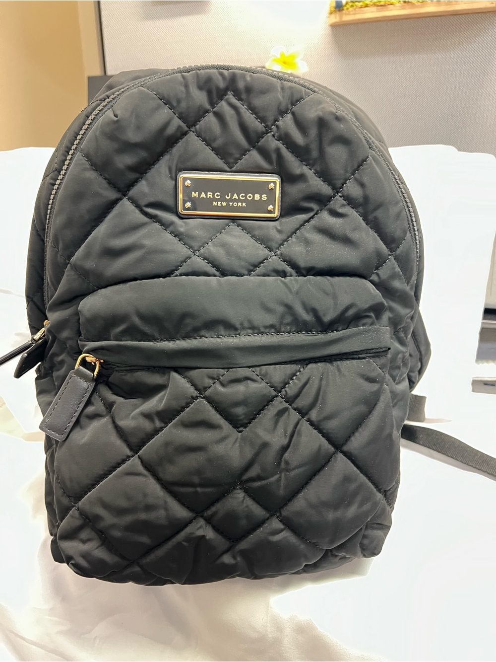 Marc Jacobs Black Quilted Mini Backpack with Gold Plate